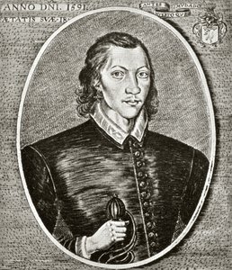 Retrato de John Donne, datado de 1591, frontispício de &39;The Poems of John Donne&39;, publicado em 1942 (detalhe de 330011); de English School